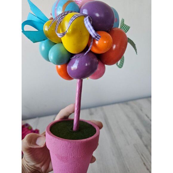 Egg Easter flower pot spring decor ribbons pink pastel unique large - Picture 6 of 8